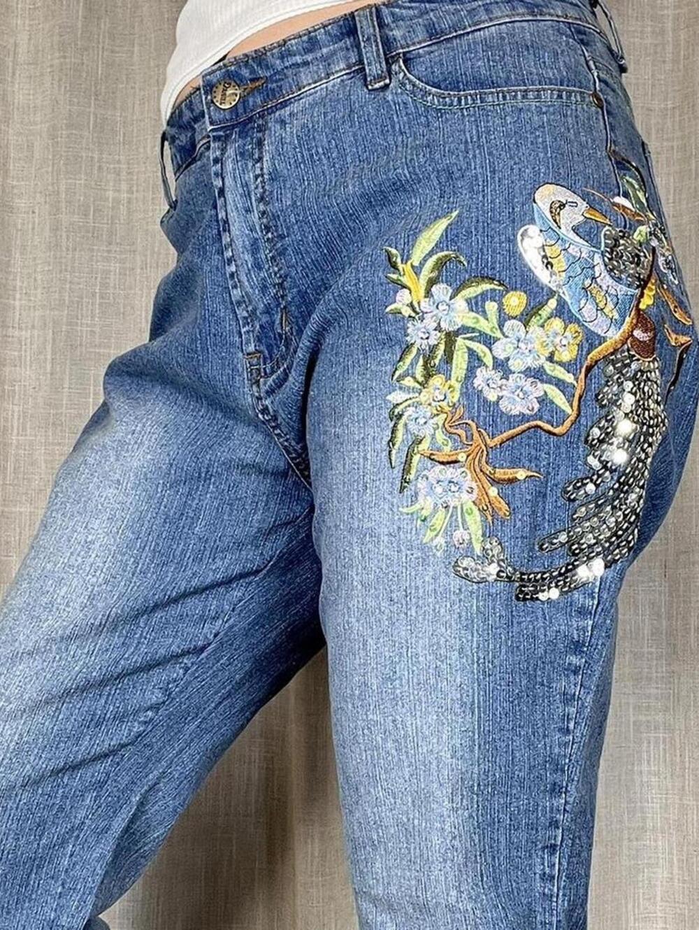 Y2K Embroidered Wide Leg Jeans - Picture 1 of 8